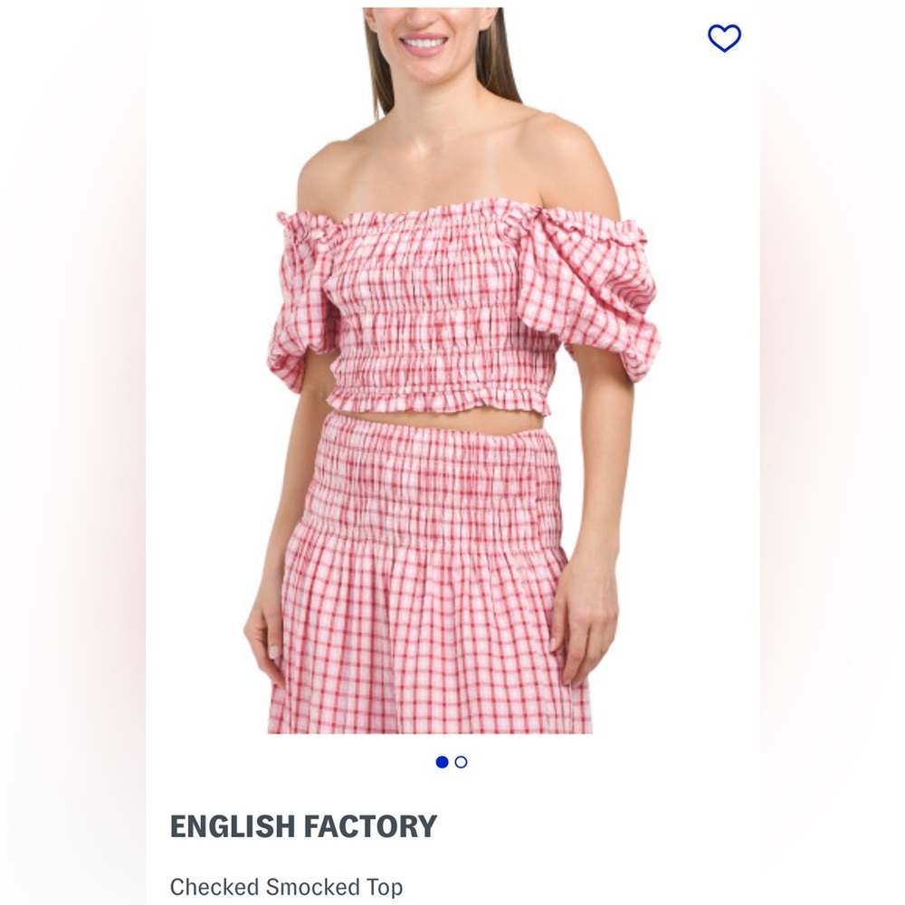 English Factory Smocked Top, Red/Pink check pattern, sz  L